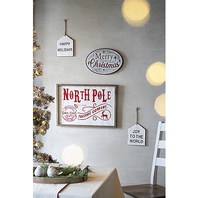 LOVMOR 26x18 Inch Iron/Wood North Pole Trading Company Christmas Wall Sign