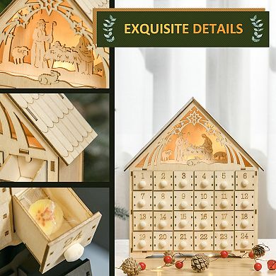 LOVMOR HOMCOM Light Up Manger Scene Christmas Advent Calendar Wooden