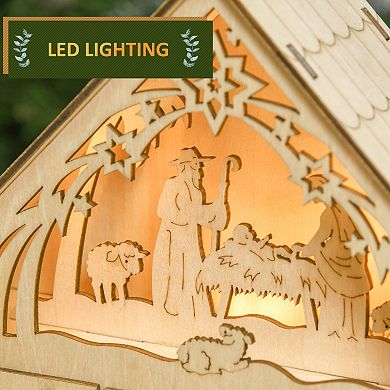 LOVMOR HOMCOM Light Up Manger Scene Christmas Advent Calendar Wooden