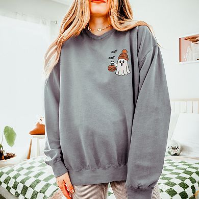 Embroidered Beanie Ghost - Womens Lightweight Garment Dyed Sweatshirt