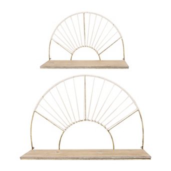 Set Of 2 Arched Wall Shelves - Contemporary Gold Metal Wood Decorative Floating Wall Storage Shelf