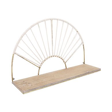 Set Of 2 Arched Wall Shelves - Contemporary Gold Metal Wood Decorative Floating Wall Storage Shelf