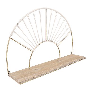 Set Of 2 Arched Wall Shelves - Contemporary Gold Metal Wood Decorative Floating Wall Storage Shelf