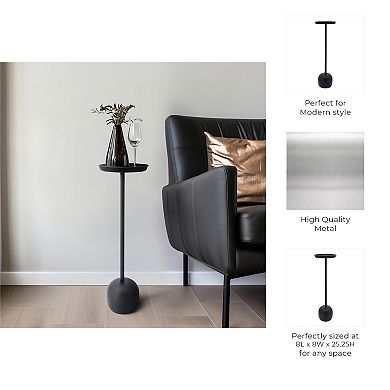 Sagebrook Home Modern Metal 25"H Drink Table in Black Finish with Round Top Accent Table