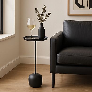 Sagebrook Home Modern Metal 25"H Drink Table in Black Finish with Round Top Accent Table