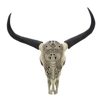 Sagebrook Home Resin 28" Bull Skull Wall Accent In Ivory/black - Polyresin Elegance For Home Decor