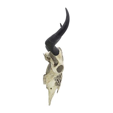 Sagebrook Home Resin 28" Bull Skull Wall Accent In Ivory/black - Polyresin Elegance For Home Decor