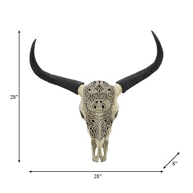 Sagebrook Home Resin 28" Bull Skull Wall Accent In Ivory/black - Polyresin Elegance For Home Decor