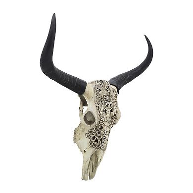 Sagebrook Home Resin 28" Bull Skull Wall Accent In Ivory/black - Polyresin Elegance For Home Decor