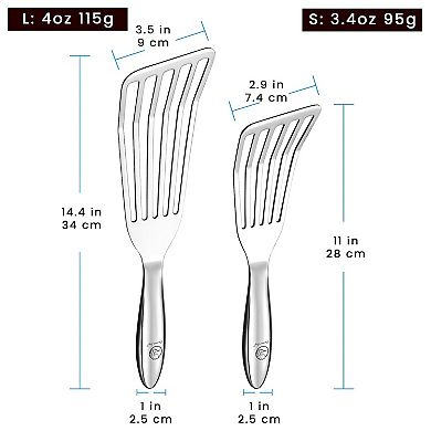 Stainless Steel Fish Spatula Set 1 Large + 1 Small Metal Spatula for Kitchen