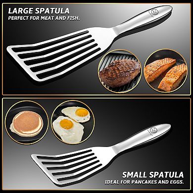 Stainless Steel Fish Spatula Set 1 Large + 1 Small Metal Spatula for Kitchen
