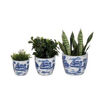 Set of 3 Ceramic Chinoiserie Planters