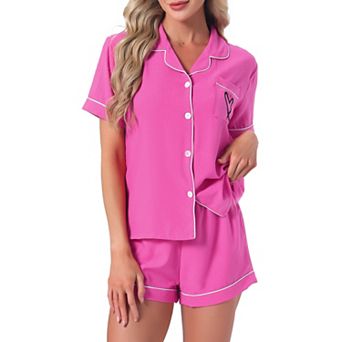 Women's Pajama Set Heart Print Cute Sleepwear Short Sleeve Button Down Shirt with Shorts Lounge Sets