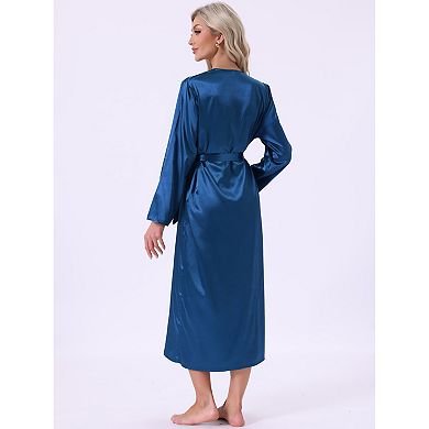 Women's Satin Robe Set 2 Pcs Nightgown Silky Soft Midi Camisole Pajama Sets Kimono Bridesmaid Robes