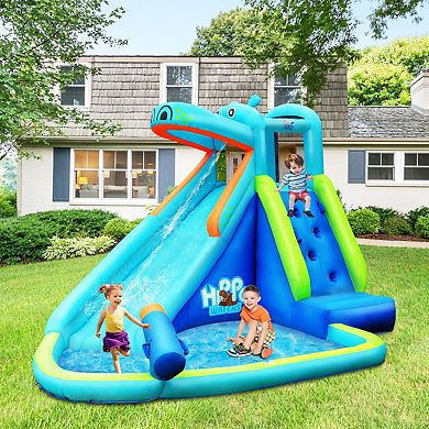 Costway Inflatable Kids Hippo Bounce House Slide Climbing Wall Splash Pool w/ Bag
