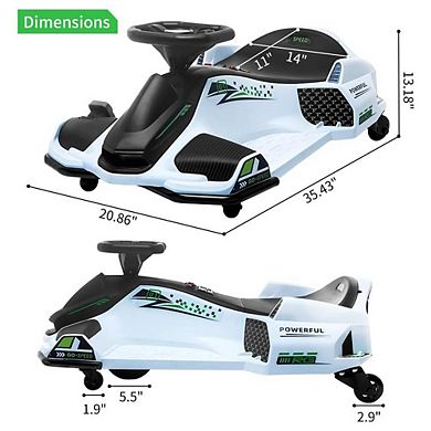 12V Kids Drift Car, Electric Go-Kart w/45W Motor, 5 MPH Variable Speed, LED Lights, Safety Alarm