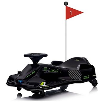 12V Kids Drift Car, Electric Go-Kart w/45W Motor, 5 MPH Variable Speed, LED Lights, Safety Alarm