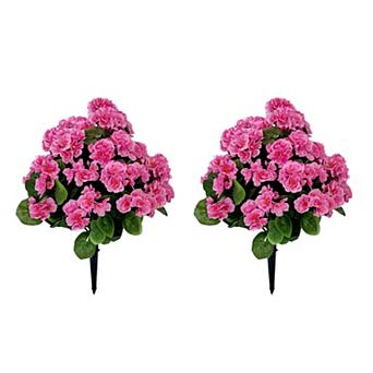Set of 2 Artificial Lavender Begonia Ball Trees 23 in UV Resistant Faux Shrub Bush