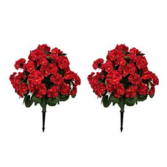 Set of 2 Artificial Lavender Begonia Ball Trees 23 in UV Resistant Faux Shrub Bush