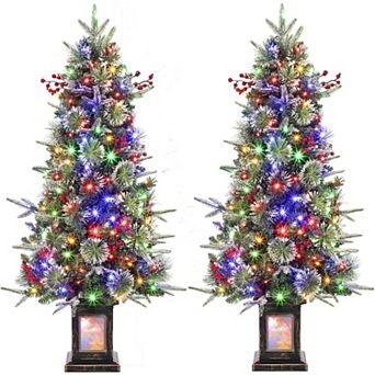 2 pc 4.5FT Prelit Slim Artificial Christmas Tree Multicolor LED Snow Flocked