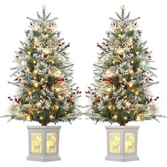2 pc 3FT Pre-Lit Christmas Tree White Moose Base 78 LEDs Timer