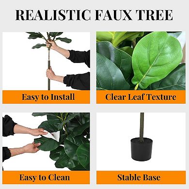 Artificial Fiddle Leaf Fig Tree Faux Ficus Lyrata 62 Leaves Indoor Outdoor