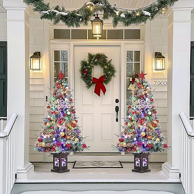 4.5FT Pre-Lit Christmas Tree 150 Dual-Color Lights Snow Berries Elk Base