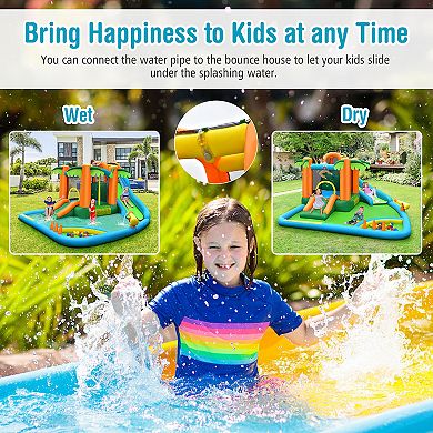 Costway Inflatable Water Slide Park Kid Bounce House Splash Pool with 780W Blower