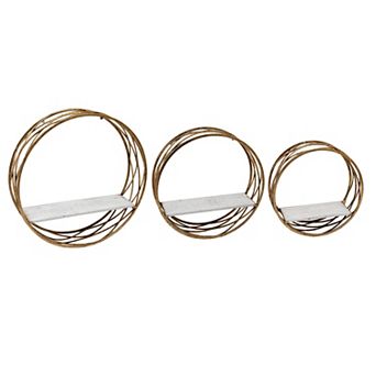 Set Of Round Wall Shelves - White And Gold Set Of 3 Decorative Metal Wall Shelves - Wall Storage