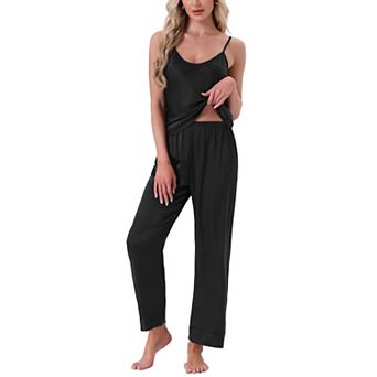 Women's Loungewear Set 2 pc Cami Spaghetti Sleeveless Silky Pajama Set with Long Pants