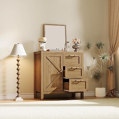 Drawer Sideboard Buffet with Adjustable Shelf & Wood Legs for Dining/Living Room