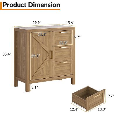 Drawer Sideboard Buffet with Adjustable Shelf & Wood Legs for Dining/Living Room