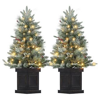 2 pc 3FT Small Christmas Tree Pre-Lit Artificial with 78 LED Snow Flocked