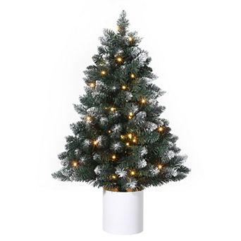 3FT Small Prelit Snow Flocked Tabletop Christmas Tree with Pot and 40 Warm Lights