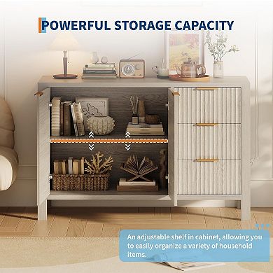 Fluted Sideboard with 2 Doors & 3 Drawers, Adjustable Shelf for Dining/Living Room