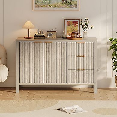 Fluted Sideboard with 2 Doors & 3 Drawers, Adjustable Shelf for Dining/Living Room