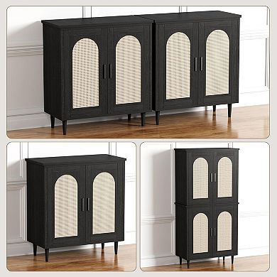 Rattan Sideboard Buffet with Solid Wood Feet, Ample Storage for Living Room