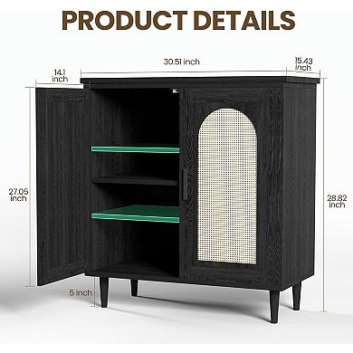 Rattan Sideboard Buffet with Solid Wood Feet, Ample Storage for Living Room