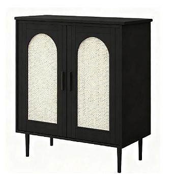 Rattan Sideboard Buffet with Solid Wood Feet, Ample Storage for Living Room