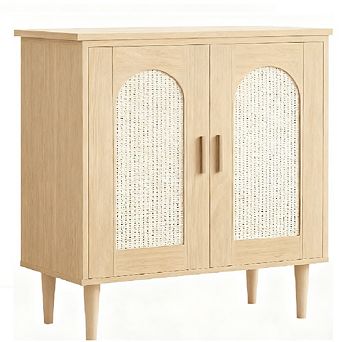 Rattan Sideboard Buffet with Solid Wood Feet, Ample Storage for Living Room