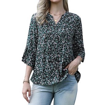 3/4 Sleeve for Women's Tops V Neck Floral Blouses Ruffle Sleeve Dressy Casual Summer Tunics t Shirts