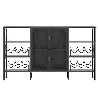 LED Wine Bar Cabinet with Bottle Rack & Stemware Holder, Rustic Liquor Storage Buffet Sideboard