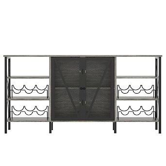 LED Wine Bar Cabinet with Bottle Rack & Stemware Holder, Rustic Liquor Storage Buffet Sideboard