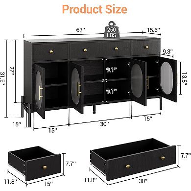 Farmhouse Sideboard with 4 Doors & 3 Drawers, Coffee Bar Cabinet for Living Room