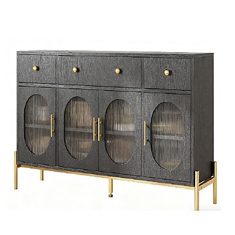 Farmhouse Sideboard with 4 Doors & 3 Drawers, Coffee Bar Cabinet for Living Room