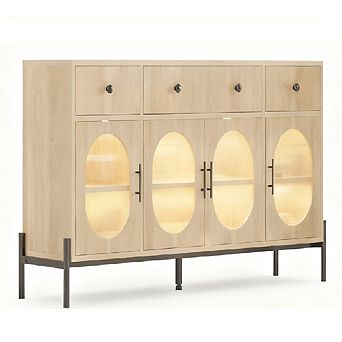 Farmhouse Sideboard with 4 Doors & 3 Drawers, Coffee Bar Cabinet for Living Room
