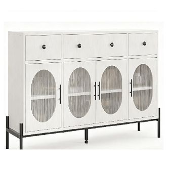 Farmhouse Sideboard with 4 Doors & 3 Drawers, Coffee Bar Cabinet for Living Room