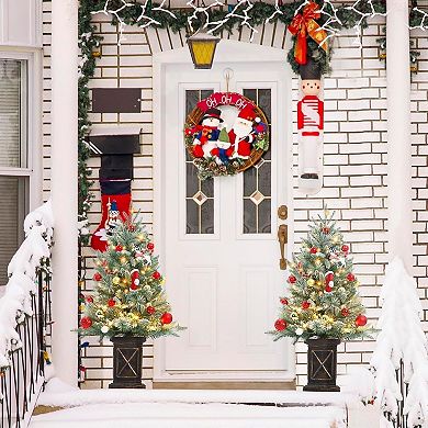 3FT Pre-Lit Xmas Christmas Tree 78 LEDs Timer Potted Base