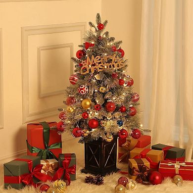 3FT Pre-Lit Xmas Christmas Tree 78 LEDs Timer Potted Base