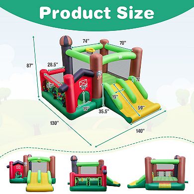 Costway Farm Themed Inflatable Castle Kids Bounce House w/ Double Slides & 680W Blower